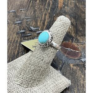 Barse Floral Oval Ring- Turquoise- Silver- 5-NWT